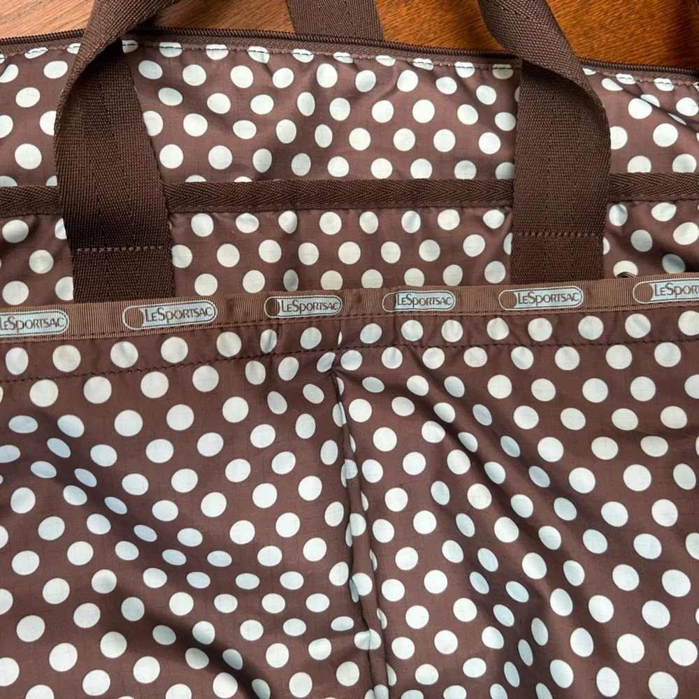 LeSportsac Classic Ryan Tote. Brown w/blue dots. Includes matching changing pad.